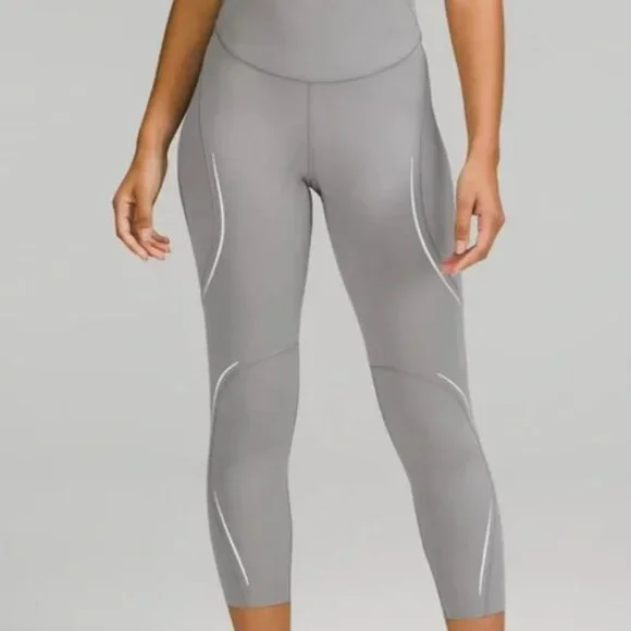 Lululemon Base Pace HR Crop 23" Reflective Tights Gull Grey Size 10 LW6CDDS - Picture 1 of 10